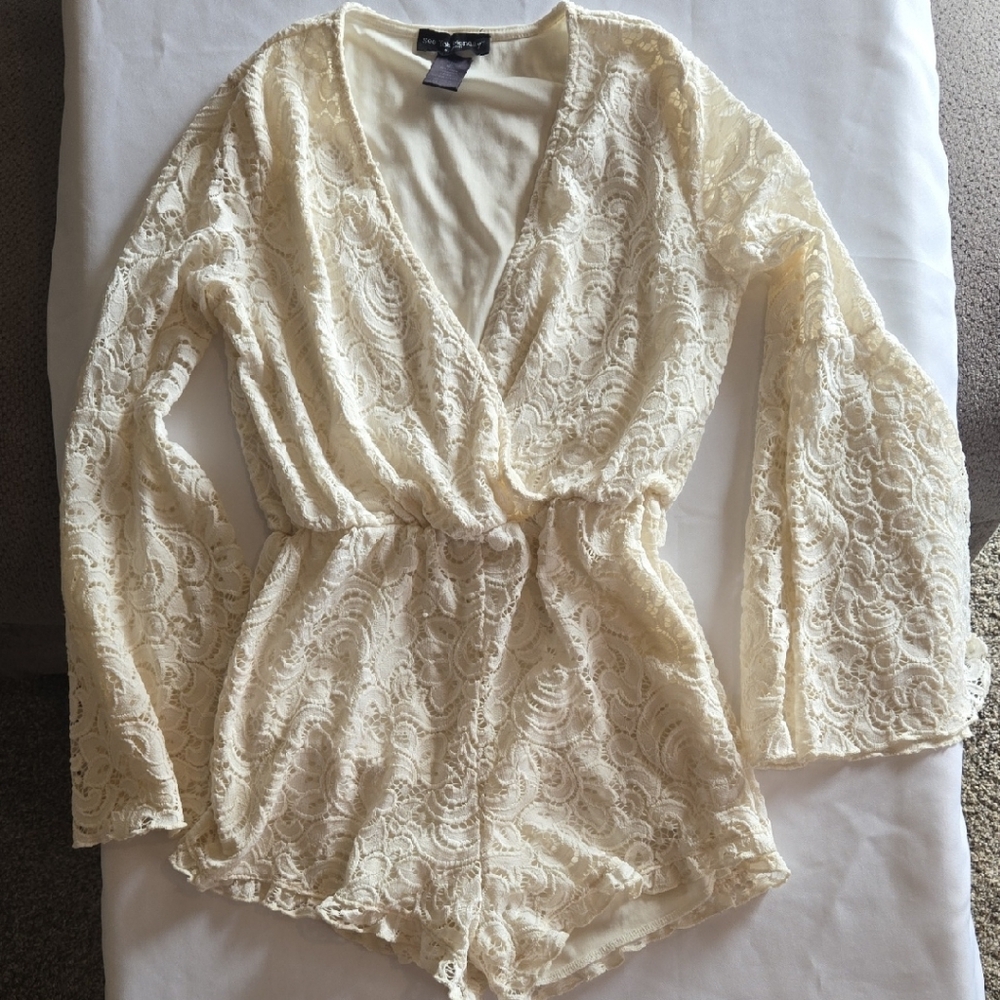 See You Monday Cream Lace Romper